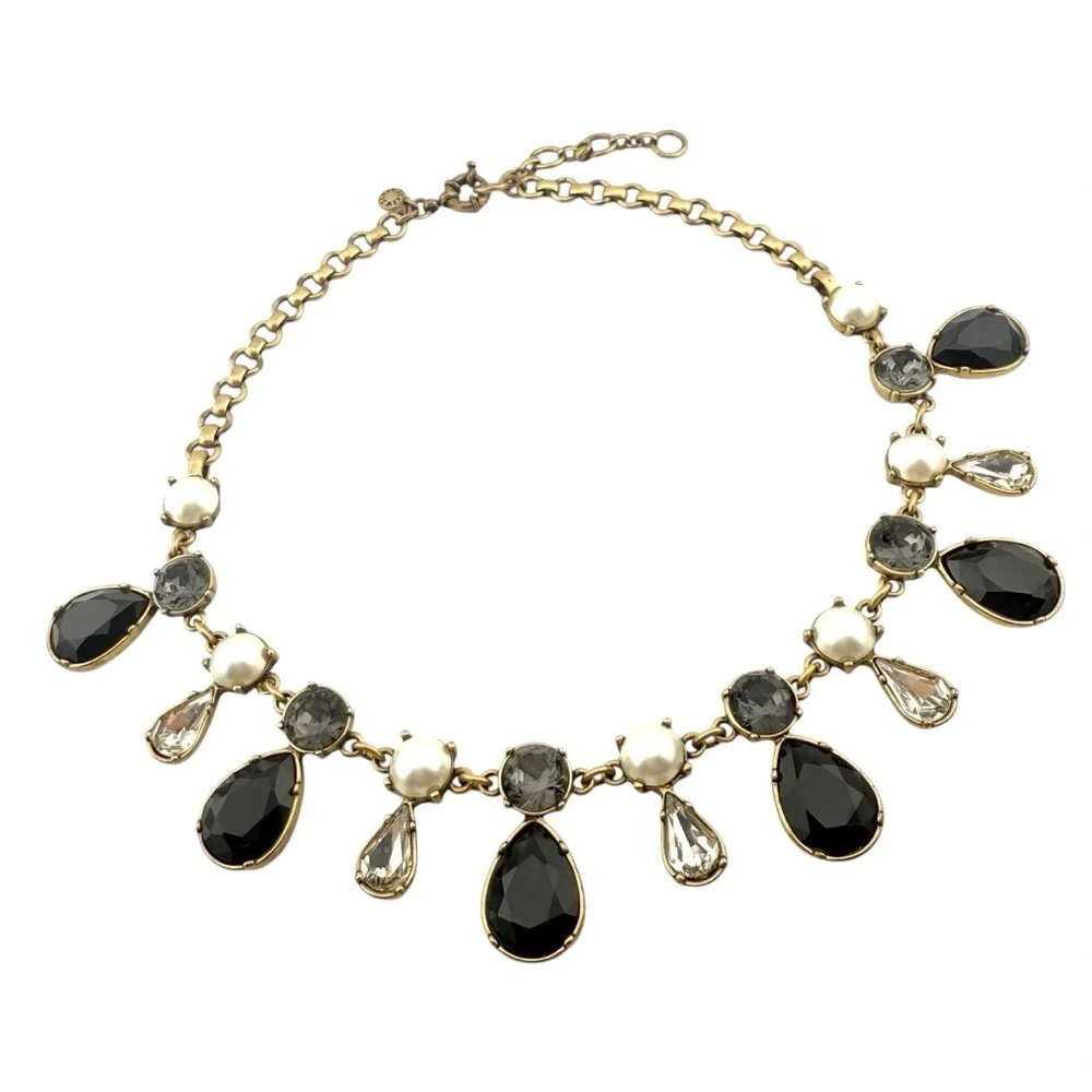 J. Crew Black, Gold, and Faux Pearl Teardrop Necklace